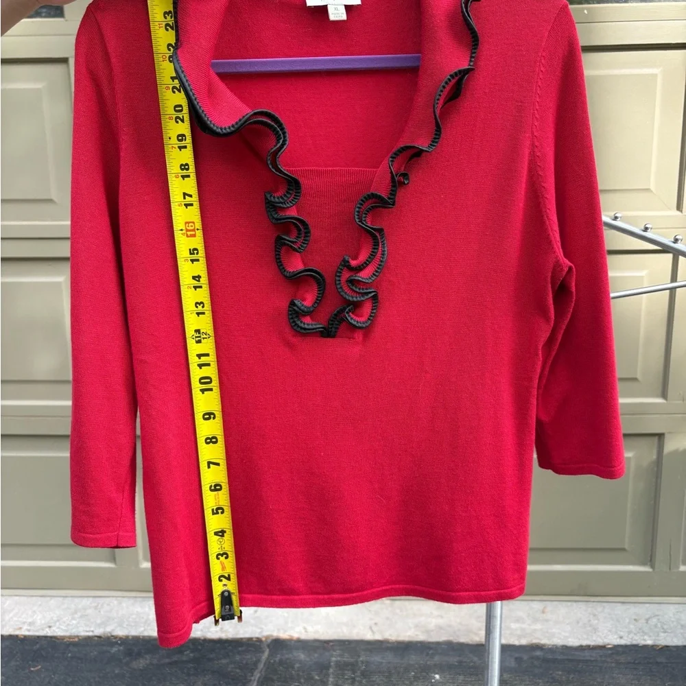 Red Ruffled Collar Top - Picture 3 of 7